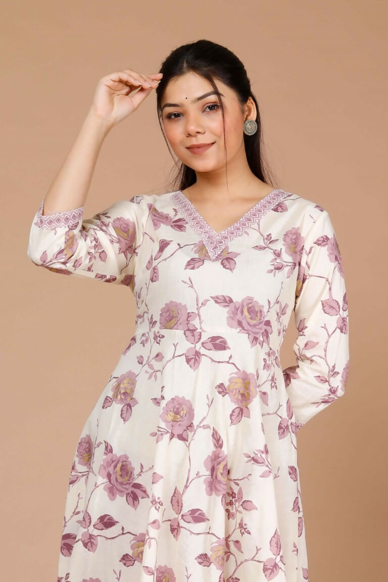 Miravan Women's Pink Floral Printed Anarkali Kurta With Palazzo | Grocsy