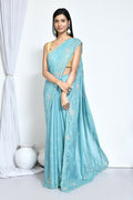Blue Crepe Silk Sequence Embroidered with Stone work Saree - Nimaya Benzy | Grocsy