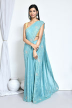 Blue Crepe Silk Sequence Embroidered with Stone work Saree - Nimaya Benzy | Grocsy