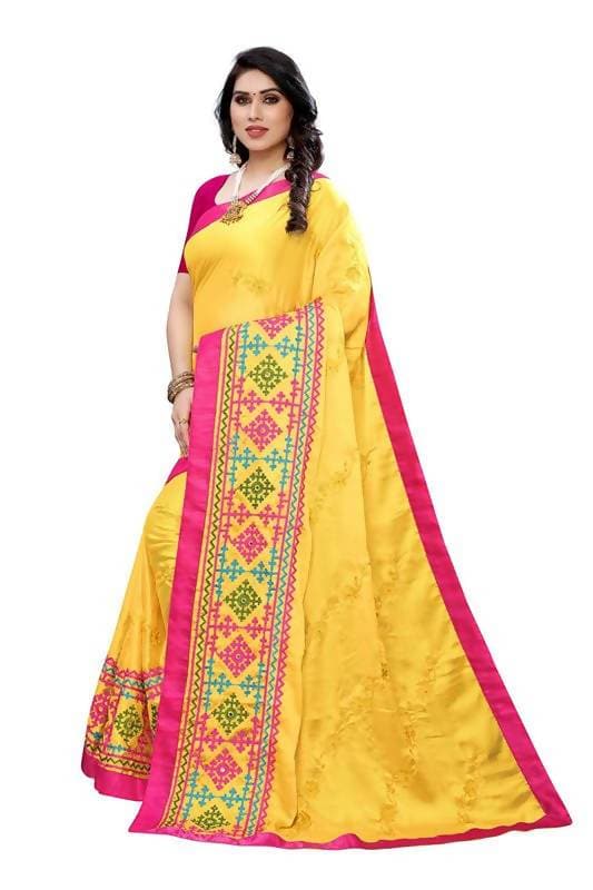 Vamika Yellow Chiffon Emboridered Saree (SUIDHAGA YELLOW) | Grocsy
