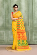 Piyari Fashion Women's Yellow Embellished Cotton Blend Jamdani Saree | Grocsy