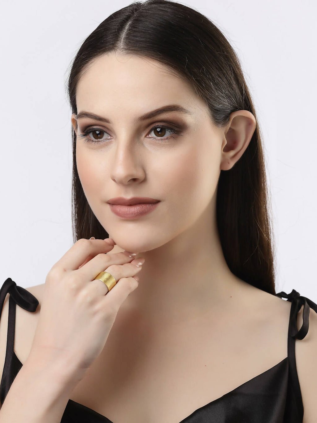 NVR Women Gold-Polished Solid Adjustable Finger Ring | Grocsy