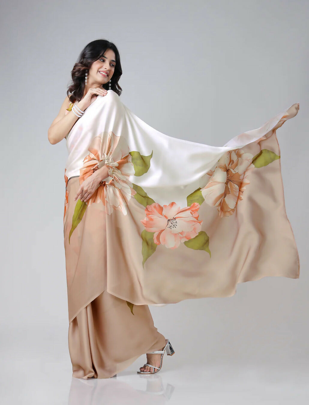 Vastranavya Chiku Freehand Floral Print Ready to Wear Saree | Grocsy