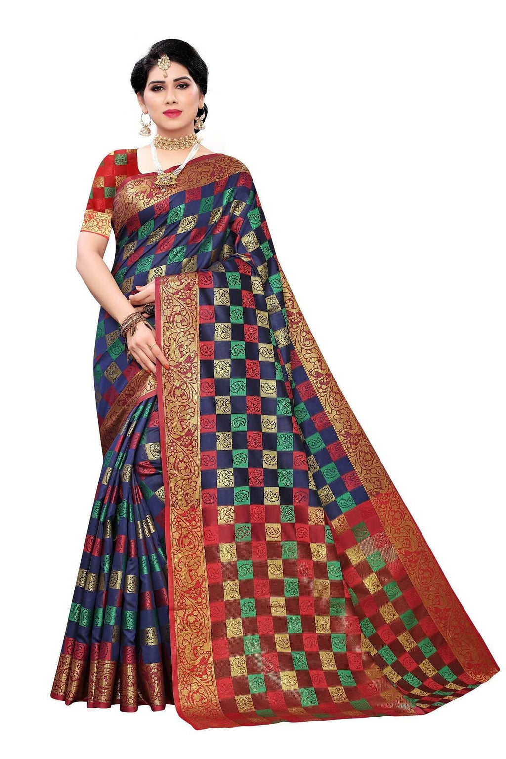 Vamika Banarasi Jaquard Navy Blue Designer Weaving Saree | Grocsy