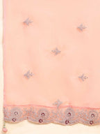Peach Silk Embroidered Poncho Pattern Top & Lehenga with Dupatta - Tanya | Grocsy
