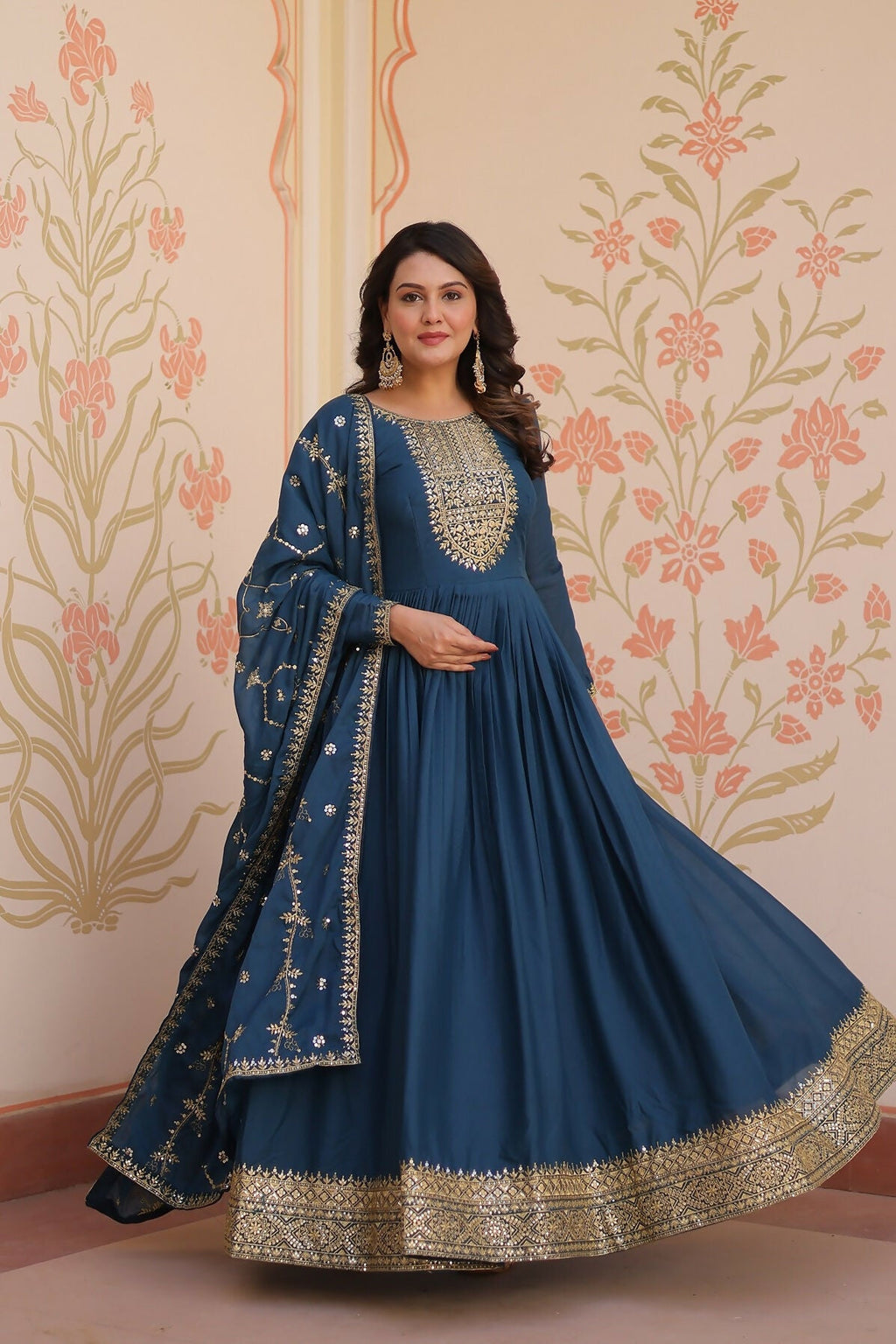Joban Fashion Rama Georgette Sequence Embroidery Work Kurta Set | Grocsy