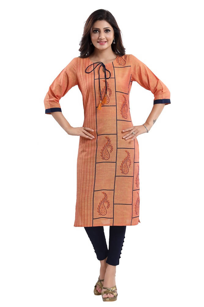 Snehal Creations Saffron Gold South Cotton Block Print Kurta | Grocsy
