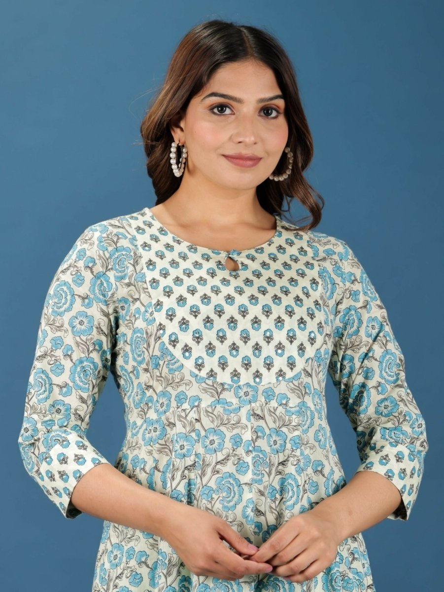 Aramya Anarkali Soft Cotton Floral Print Women's Kurta - Off White | Grocsy