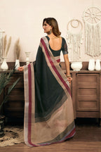 Joban Fashion  Black Solid Linen Ready To Wear Saree With Unstitched Blouse | Grocsy