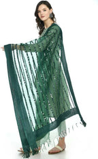 Mominos Fashion Bottle Green Orgenza Mirror Stripe Dupatta | Grocsy