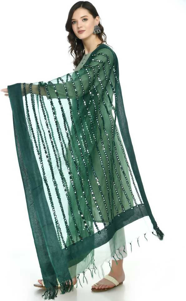 Mominos Fashion Bottle Green Orgenza Mirror Stripe Dupatta | Grocsy