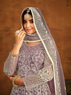 Anaita Lavender Embroidered Net Anarkali Suit | Grocsy