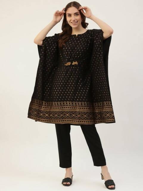 FIORRA Women's Black Poly Crepe Kaftan Type Kurta Set | Grocsy