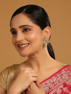 Nuyug 22K Gold Plated Semi Precious Green Stone Studded Pearl Drop Stud Earrings | Grocsy
