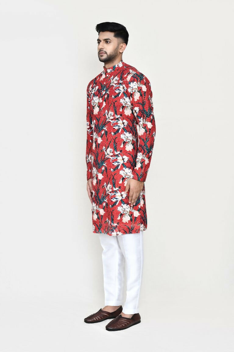 Joban Fashion Maroon Colored Rayon Based With Thread & Sequence Work Fabric Kurta With Straight Fit Pant | Grocsy