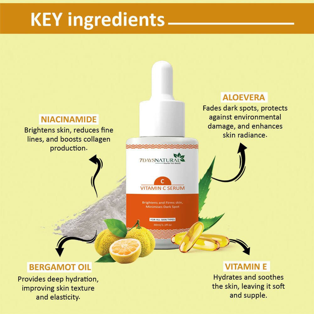 7 Days Vitamin C-Advance Radiance Booster Skin Brightening Face Glowing Serum | Grocsy