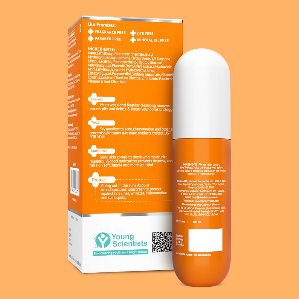 The Derma Co 1% Hyaluronic Quick-Absorbing Sunscreen Spray with Hyaluronic Acid & Vitamin E | Grocsy