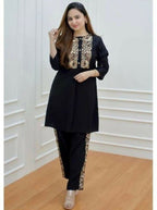 Alvano Women's Solid Rayon Top with Pant set (Black) | Grocsy
