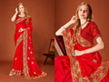PR Fashion Red Fendi Two Tone Silk Heavy Zari Embroidery Work With Zircon Work Saree | Grocsy