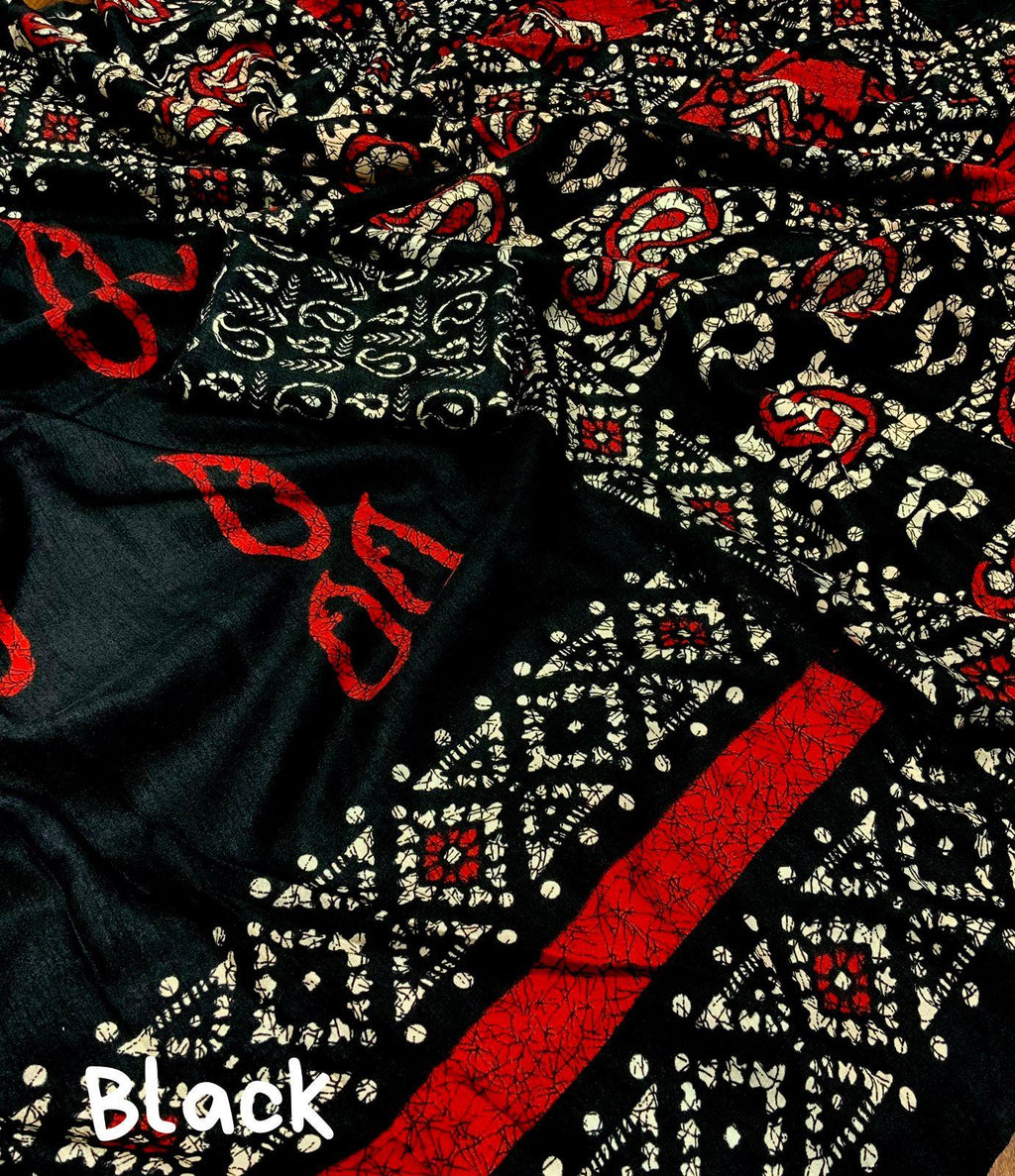 Black Silk Blend Ethnic Motifs Saree with Unstitched Blouse - A2M | Grocsy
