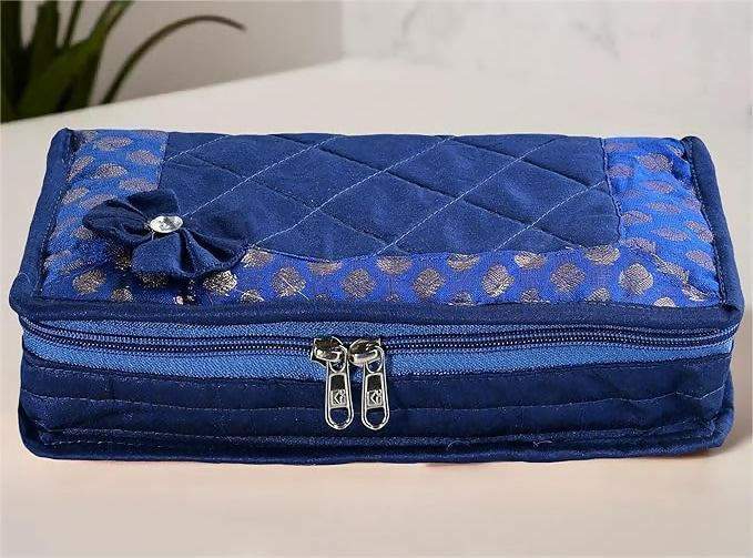 Asmaani Satin 7 Pocket Blue Bow Jewellery Kit | Grocsy