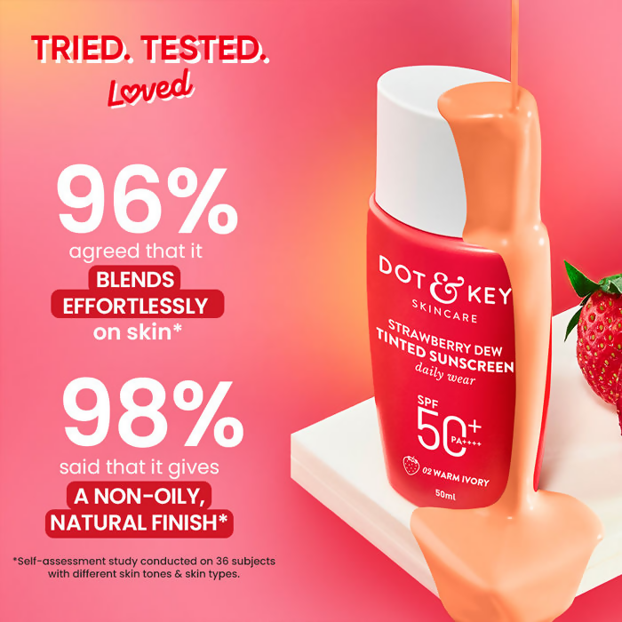 Dot & Key Strawberry Dew Tinted Sunscreen SPF 50+ PA++++ - 02 Warm Ivory | Grocsy