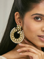 Nuyug 22K Gold-Plated Kundan Studded & Pearl Beaded Floral Chandbali Earrings | Grocsy