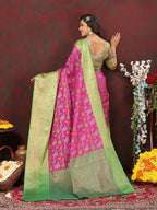 Lorenvalley Fashion Pink Cotton Woven Design Zari Meenakari Weaving Saree | Grocsy