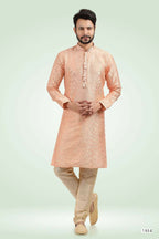 Raivat Ethnic Jacquard Banarasi Silk Pintux Work Kurta Pajama In Peach Colour | Grocsy