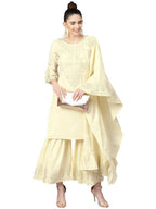 Ahalyaa Cream Crepe Glitter Print Kurta Sharara Set With Dupatta | Grocsy