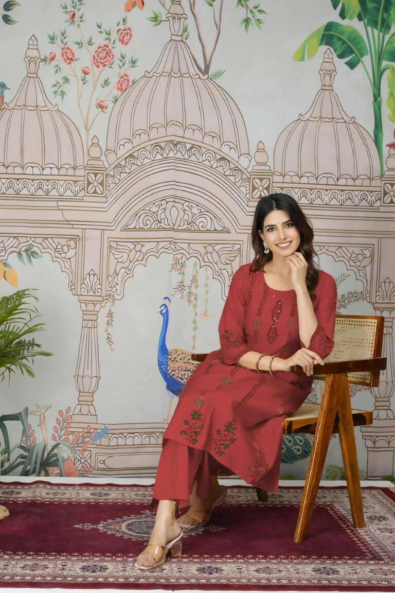 Ethnic Festive Wear Viscose Roman Silk Red Stitched Pant Pair - Rashmika | Grocsy
