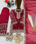 Teeya Creation New Kids Wedding Wear Heavy Embroidery Sequence Work Kurta Sharara Set-Red | Grocsy