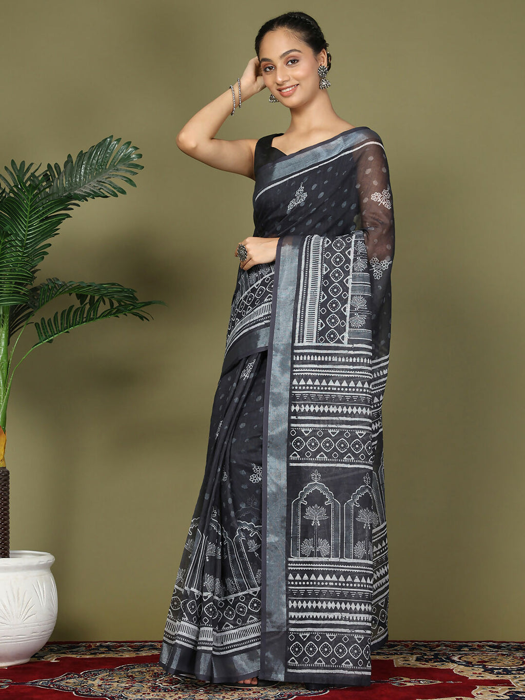 Shree Shyam Fashion Cotton Black Saree | Grocsy