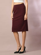 Myshka Women's Brown Solid Knee Length Party Embellished Skirts | Grocsy