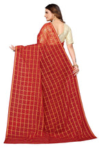 Vamika Ethnic Fire Red Jari Work Chiffon Saree | Grocsy