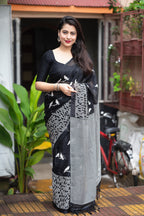Black Silk Blend Ethnic Motifs Saree with Unstitched Blouse - A2M | Grocsy