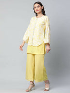 Ahalyaa Womens Yellow Crepe Printed Top Palazzo Set | Grocsy