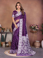 Aastha Fashion Purple Viscose Silk Handmade Original Bandhej Saree | Grocsy