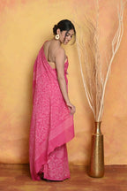 Very Much Indian Handblock Printed Cotton Saree With Natural Dyes - Pink | Grocsy