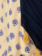 Indya Women White & Navy Blue Printed Maxi Dress With Attached Dupatta | Grocsy