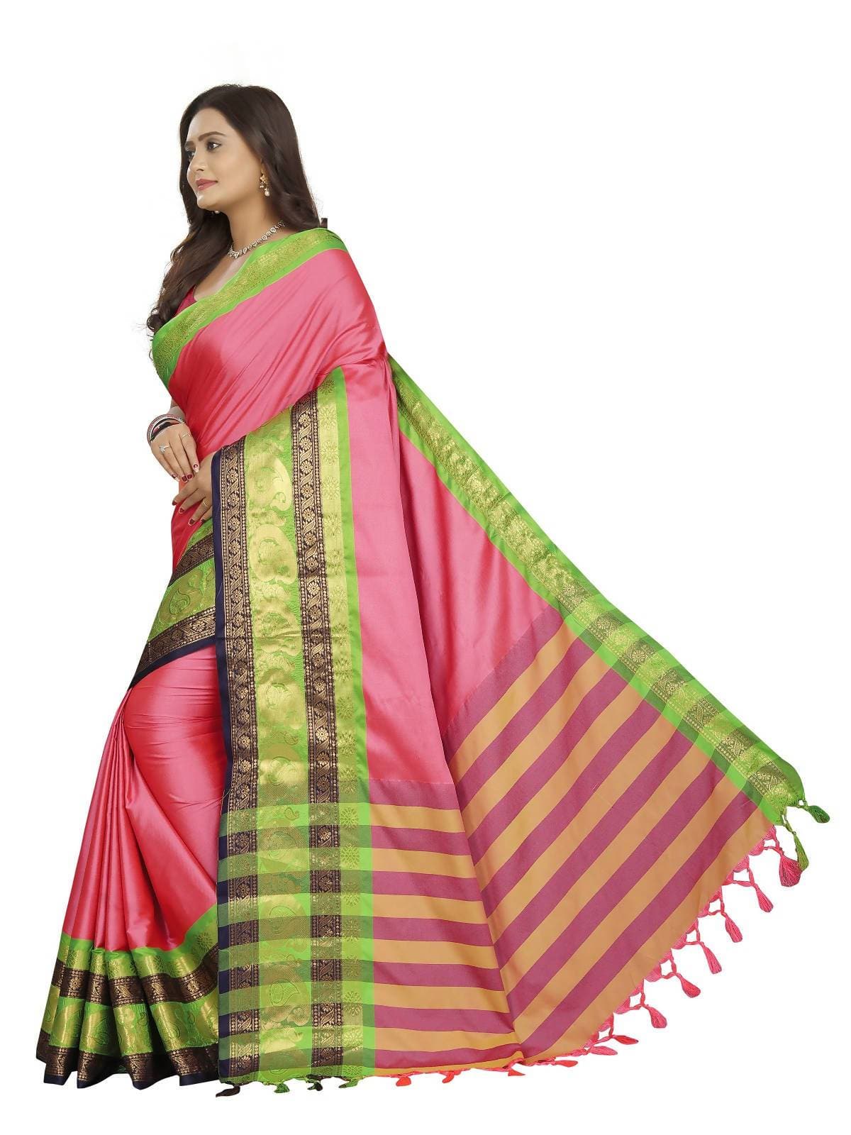 Vamika Banarasi Silk Pink Weaving Saree | Grocsy
