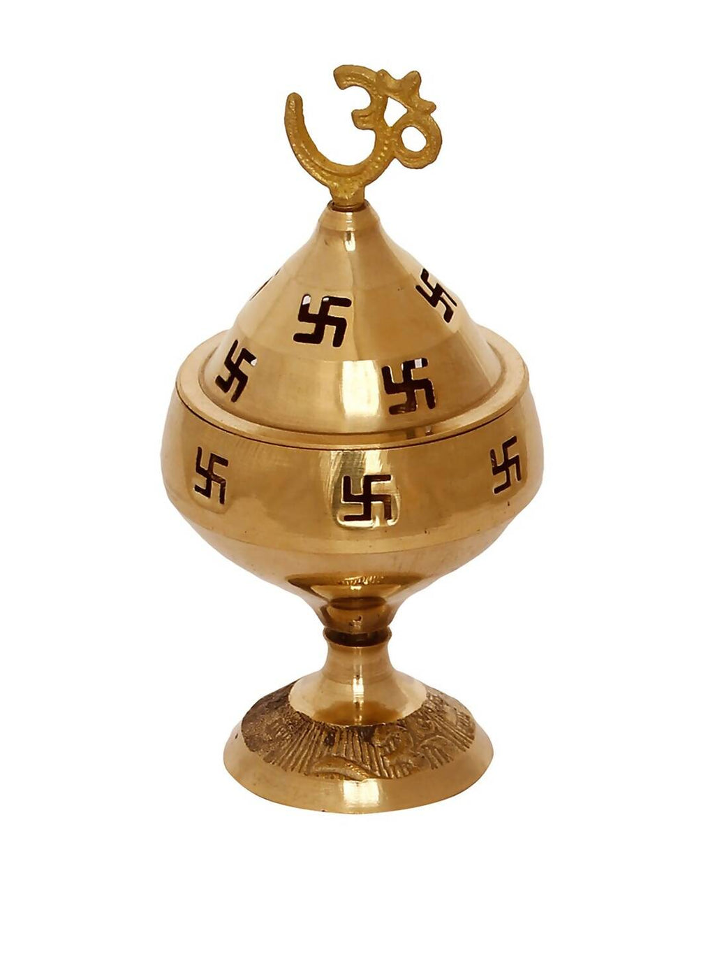 eCraftIndia Gold-Toned Om and Swastik Brass Diya | Grocsy