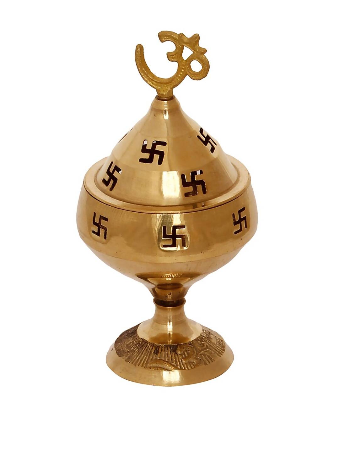 eCraftIndia Gold-Toned Om and Swastik Brass Diya | Grocsy