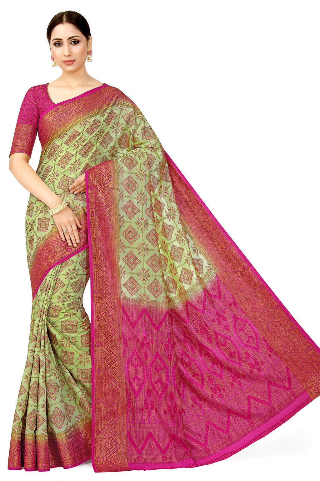 Mimosa Women's Patola Style Art Silk Green Saree | Grocsy