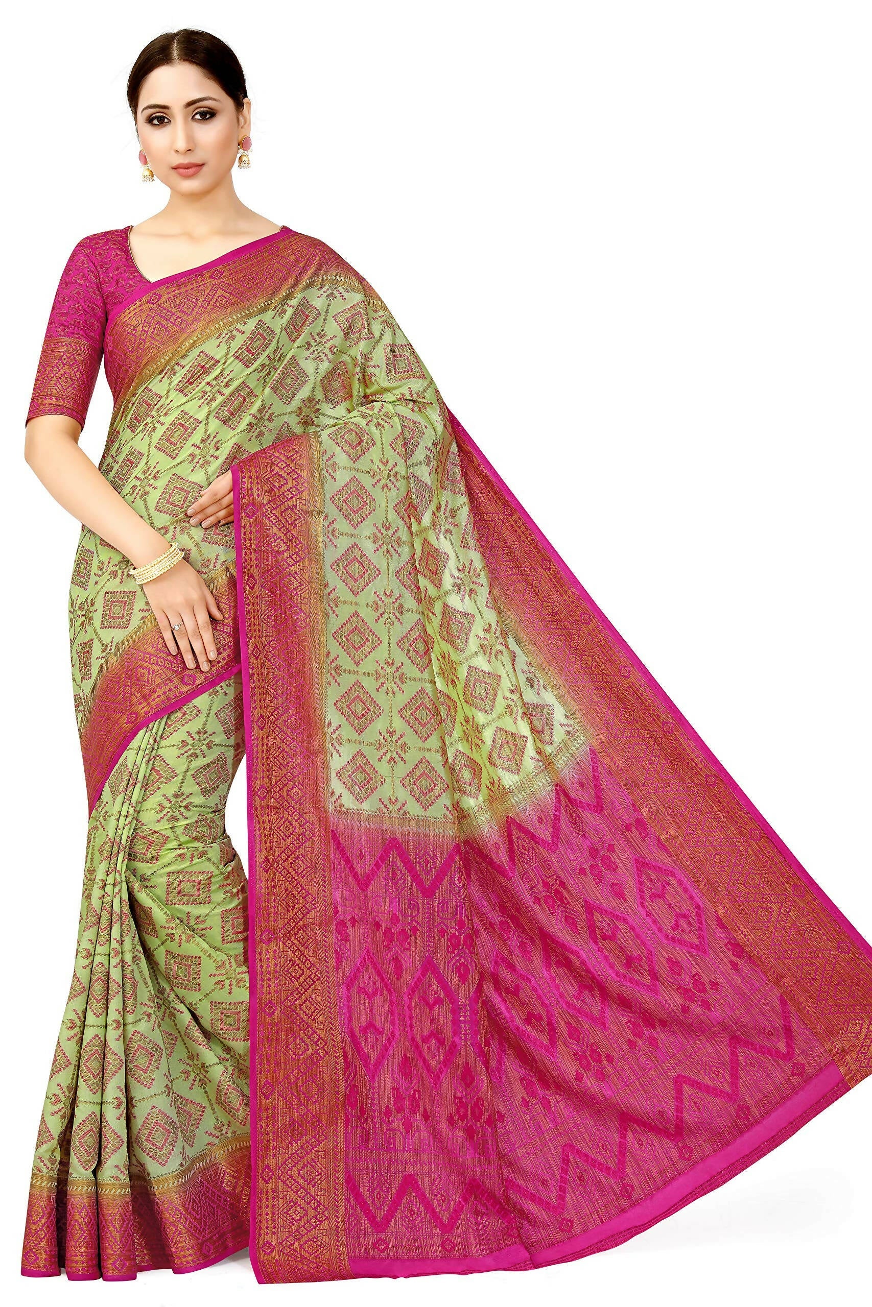 Mimosa Women's Patola Style Art Silk Green Saree | Grocsy