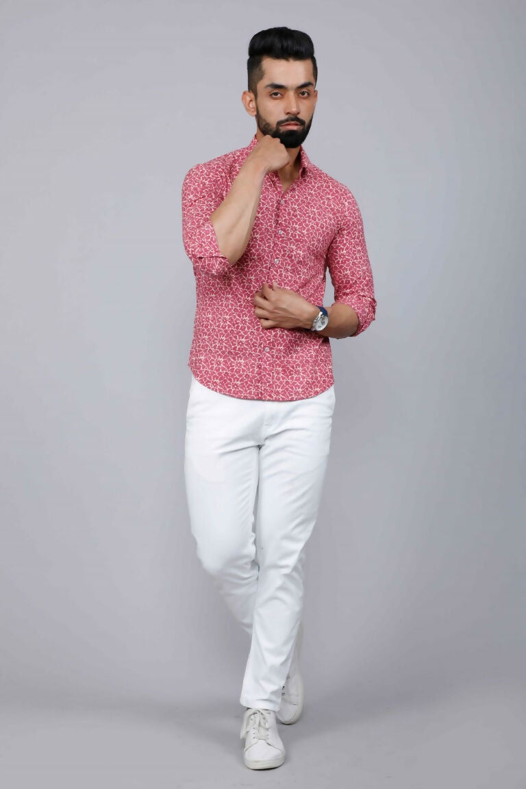 Miravan Men's Cotton Pink Floral Printed Shirt | Grocsy
