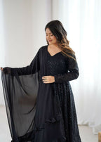 The52 Women's Gorgeous Embroidery Fox Georgette Fabric Flared Anarkali Pant and Dupatta Set | Grocsy