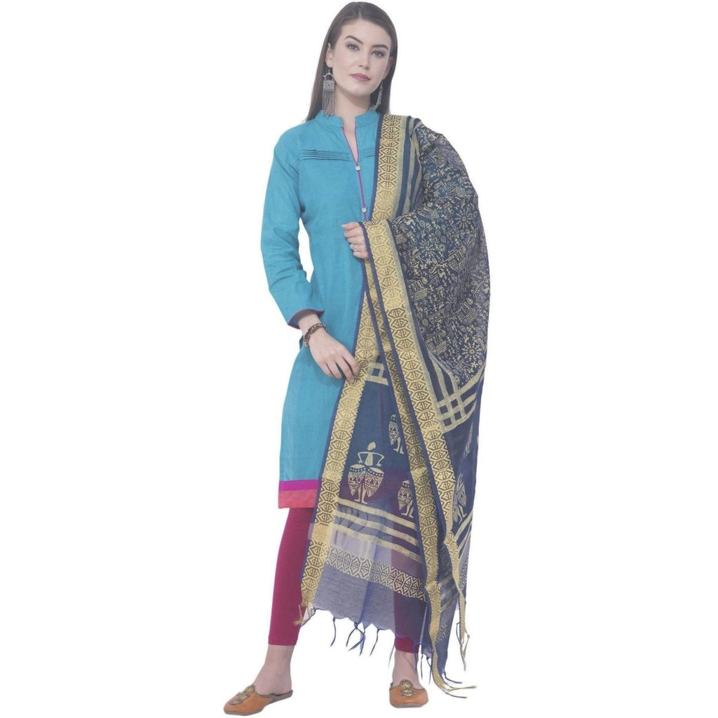 A R Silk Navy Blue Color Chanderi Block Print Chanderi Cotton Dupattas and Chunnis | Grocsy