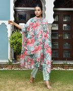 Vaasva Women's Aqua Musline Viscose Digital Printed Kaftan Pant Set | Grocsy