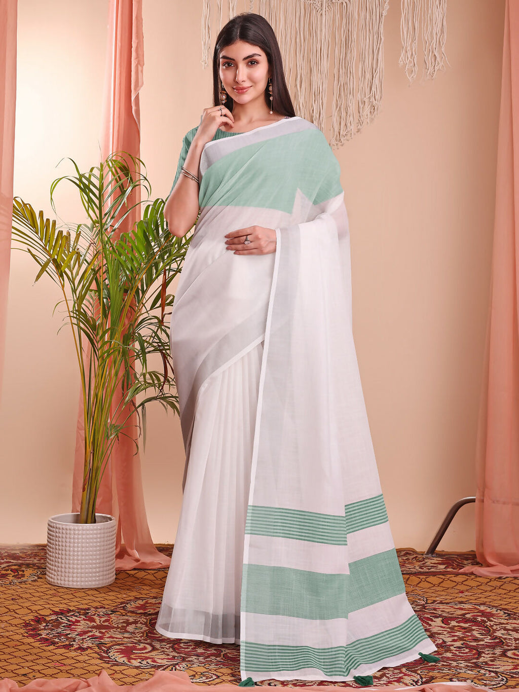 Shree Shyam Fashion The White Loom White Linen Cotton Saree | Grocsy